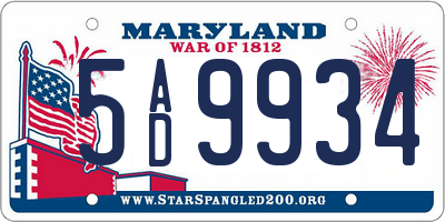 MD license plate 5AD9934