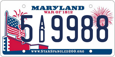 MD license plate 5AD9988