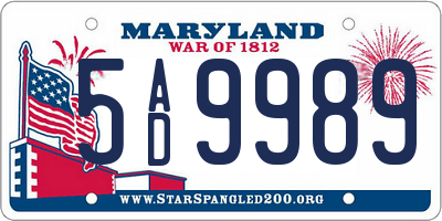 MD license plate 5AD9989