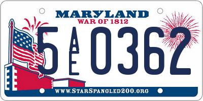 MD license plate 5AE0362
