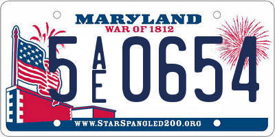 MD license plate 5AE0654