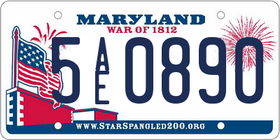 MD license plate 5AE0890