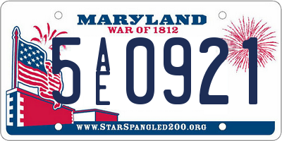 MD license plate 5AE0921