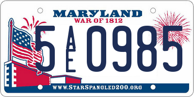 MD license plate 5AE0985