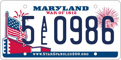 MD license plate 5AE0986