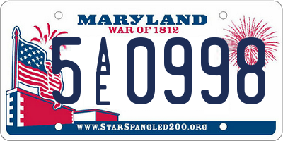 MD license plate 5AE0998