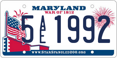 MD license plate 5AE1992