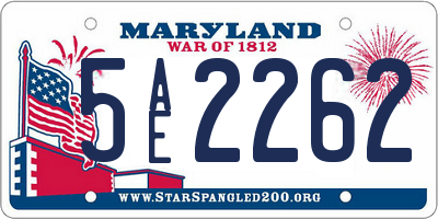 MD license plate 5AE2262