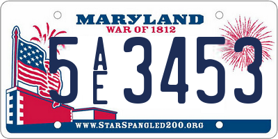 MD license plate 5AE3453