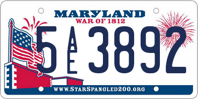 MD license plate 5AE3892