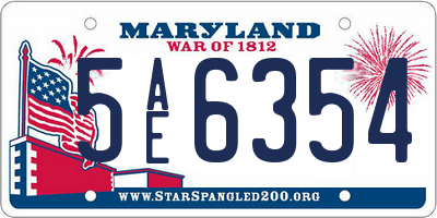 MD license plate 5AE6354