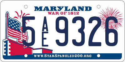 MD license plate 5AE9326