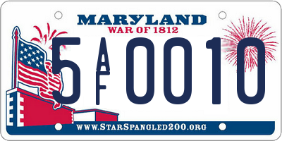 MD license plate 5AF0010