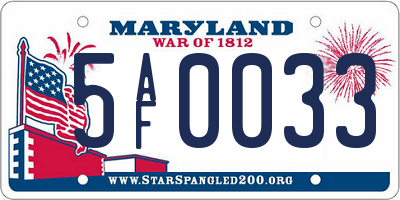 MD license plate 5AF0033
