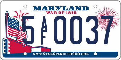 MD license plate 5AF0037