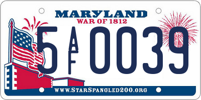 MD license plate 5AF0039
