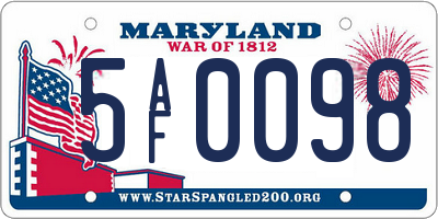 MD license plate 5AF0098