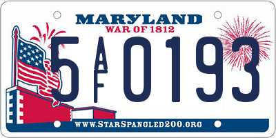MD license plate 5AF0193