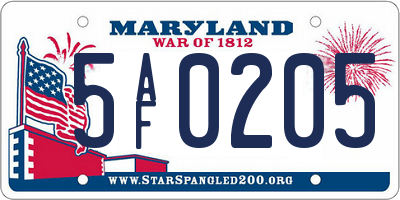 MD license plate 5AF0205