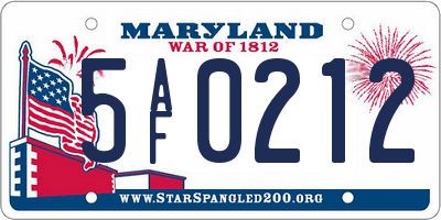 MD license plate 5AF0212