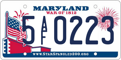 MD license plate 5AF0223