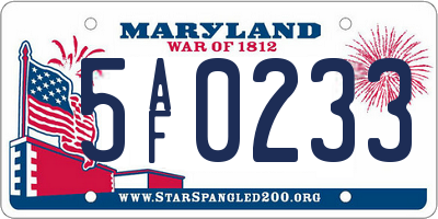 MD license plate 5AF0233