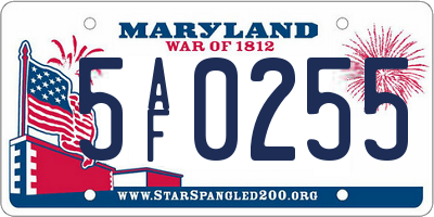 MD license plate 5AF0255