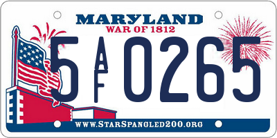 MD license plate 5AF0265