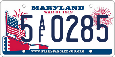 MD license plate 5AF0285