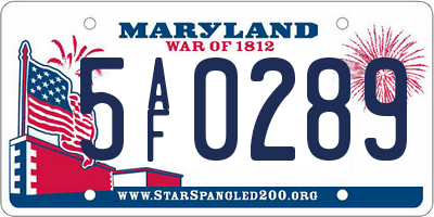 MD license plate 5AF0289