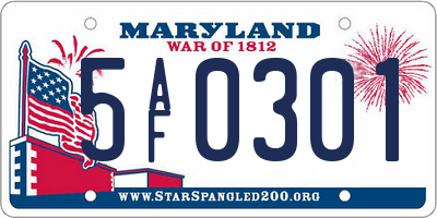 MD license plate 5AF0301