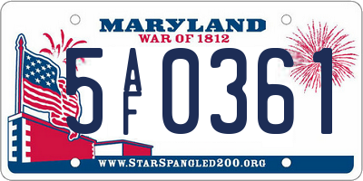 MD license plate 5AF0361