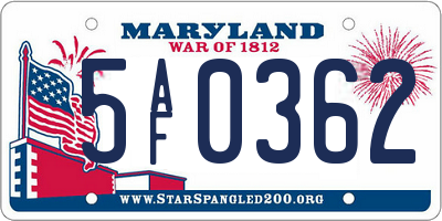 MD license plate 5AF0362