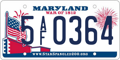 MD license plate 5AF0364