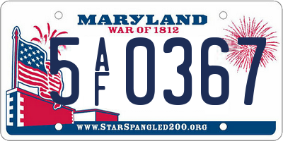 MD license plate 5AF0367
