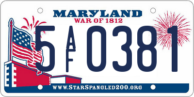 MD license plate 5AF0381