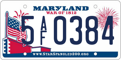 MD license plate 5AF0384