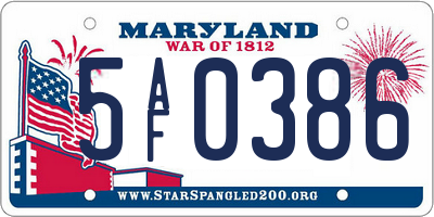 MD license plate 5AF0386