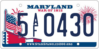 MD license plate 5AF0430