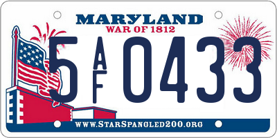 MD license plate 5AF0433