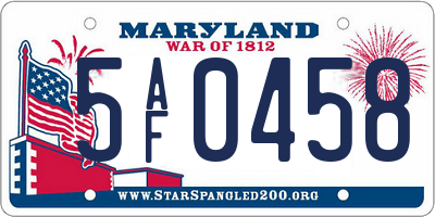 MD license plate 5AF0458