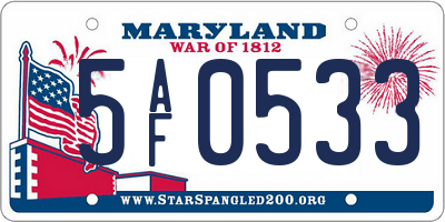 MD license plate 5AF0533