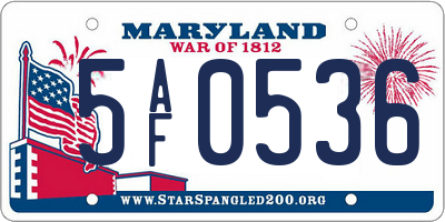 MD license plate 5AF0536