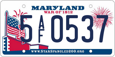 MD license plate 5AF0537