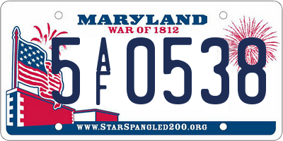 MD license plate 5AF0538