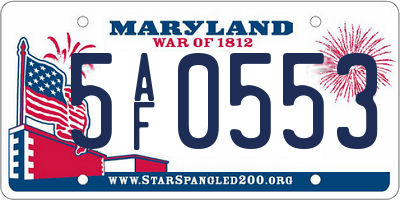 MD license plate 5AF0553