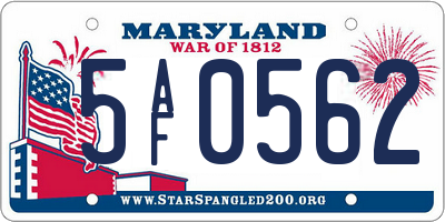 MD license plate 5AF0562