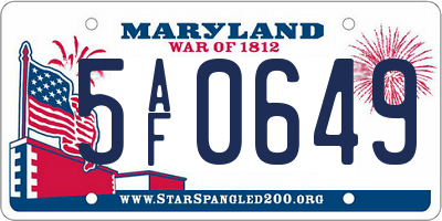 MD license plate 5AF0649
