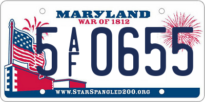 MD license plate 5AF0655
