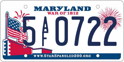 MD license plate 5AF0722